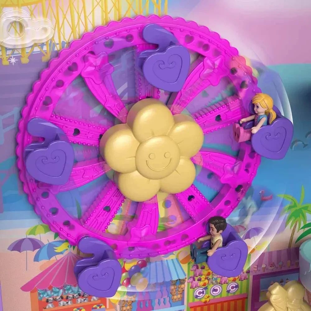 Polly Pocket Dolls Pollyville 3 story Resort Roll Away Playset 25+ Pieces NWT
